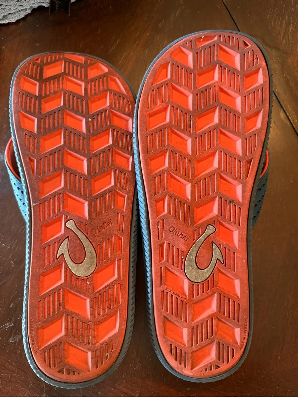 OluKai Men’s Blue and Orange Flip-Flops